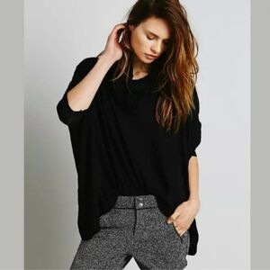 Free People Black Waffle Knit Open Back Oversized Top NWT Size XS